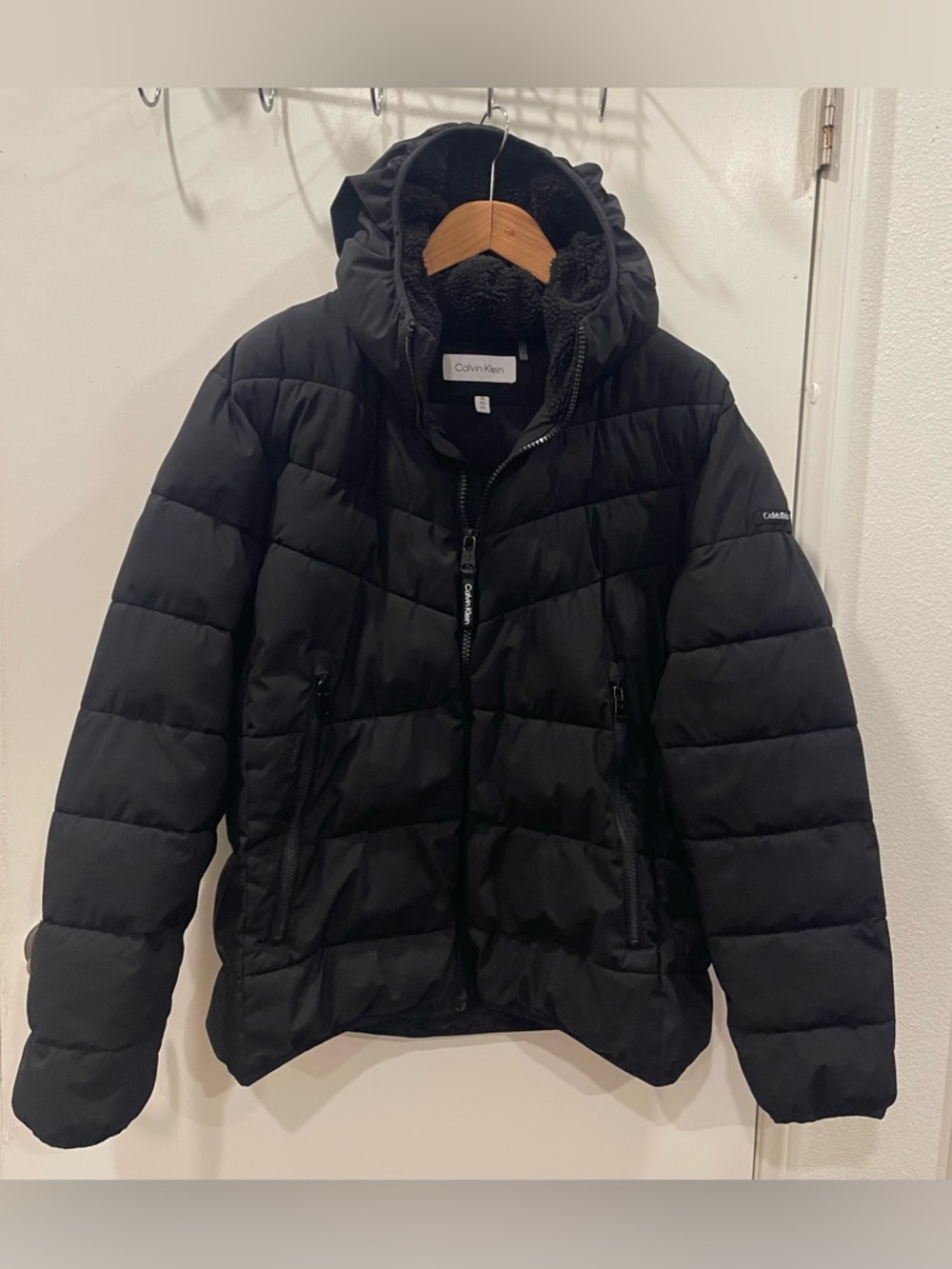 Calvin Klein Black Quilted Puffer Jacket with Hood